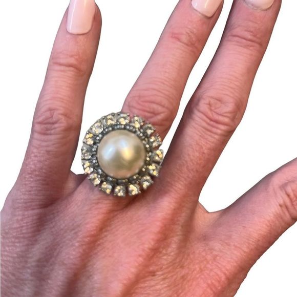 Banana Republic pearl and CZ statement ring size 6. Fair condition some scuffs. - Picture 2 of 5